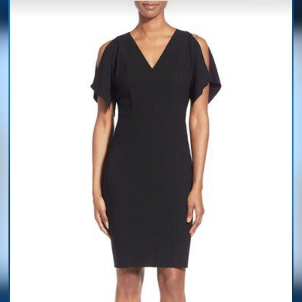 167. Elie Tahari Lourdes Slit-Sleeve Sheath Black Dress Size 10